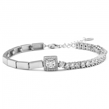 Bratari din argint cu piatra - Bratara din argint 925 rodiat, Piatra: zirconia fatetata si cubic zirconia, Culoare: transparenta, Sonis Silver