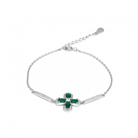 Bratari din argint cu piatra - Bratara din argint 925 rodiat , Piatra : zirconia fatetata si cubic zirconia , Culoare :  verde si transparent, Sonis Silver