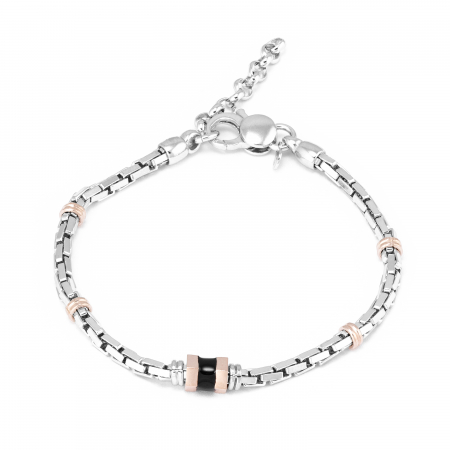 BRATARI - Bratara din argint 925 rodiat , placata cu aur rose de 14 kt, Piatra: email , Culoare: negru, Sonis Silver