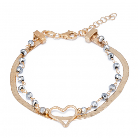BRATARI - Bratara cu doua siruri din argint 925 placat cu aur de 14 kt, galben si rose  , Piatra : hematit , Culoare : gri, Sonis Silver