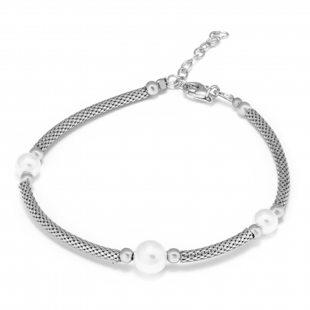 BRATARI - Bratara din argint 925 rodiat , Piatra : perla de laborator , Culoare : alb , Sonis Silver