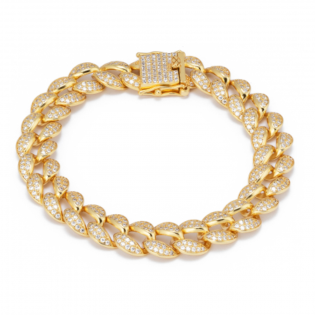 Bratari din argint pentru EA - Bratara tip "Cuban " din argint 925 placat cu aur de 14 kt, Piatra : cubic zirconia , Culoare : transparenta  , Sonis Silver