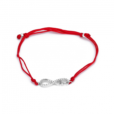 BRATARI - Bratara reglabila din snur textil rosu,  bilute si accesoriu din argint 925,  Piatra: cubic zirconia , Culoare: transparent, Sonis Silver