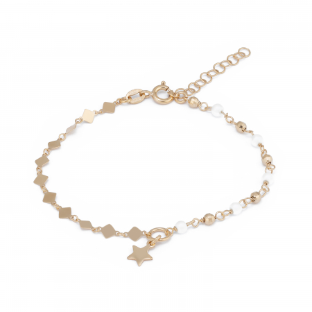 BRATARI - Bratara din argint 925, placat cu aur de 14 kt , Piatra : perla de laborator , Culoare : alb , Sonis Silver