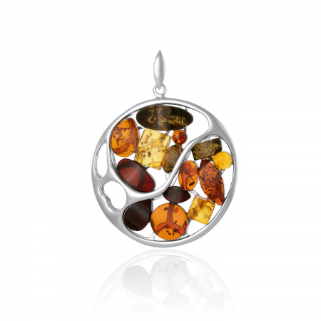 PANDANTIVE - Pandantiv  din argint 925 , Piatra : chihlimbar natural , Culoare : multicolor ,