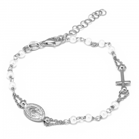 BRATARI TIP ROZARIU - Bratara din argint 925rodiat , Piatra : perla de laborator , Culoare : alb ,Sonis Silver