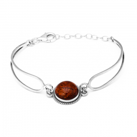 BRATARI - Bratara semifixa , reglabila, din argint 925 vintage, Piatra: chihlimbar natural, Culoare: maro cognac, Sonis Silver