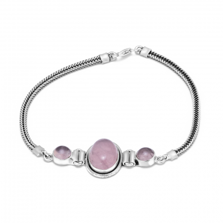 Bratari din argint fixe / semifixe - Bratara din argint 925 vintage , Piatra : quartz si zirconia fatetata , Culoare : roz