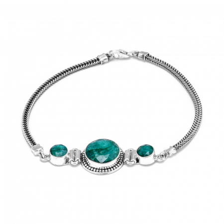 Bratari din argint fixe / semifixe - Bratara din argint 925 vintage, Piatra: smarald, Culoare: verde, Sonis Silver