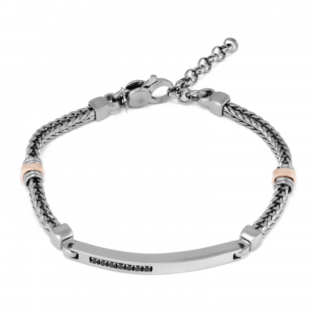 BRATARI - Bratara din argint 925 vintage , placata cu aur rose de 14 kt, Piatra: onix , Culoare: negru, Sonis Silver