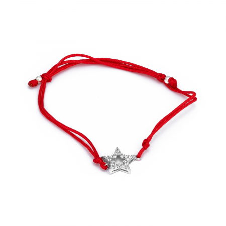 BRATARI - Bratara reglabila din  snur textil rosu , bilute si accesoriu din argint 925,Piatra : cubic zirconia , Culoare ; transparenta , Sonis Silver
