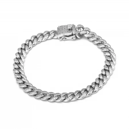 BRATARI - Bratara tip" Cuban" din argint 925 rodiat, Piatra: cubic zirconia, Culoare: transparenta,