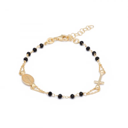 BRATARI TIP ROZARIU - Bratara  tip " rozariu " din argint 925 , placat cu aur de 14 kt , Piatra: onix, Culoare : negru, Sonis Silver