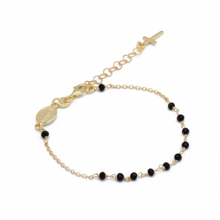 Bratari din argint pentru EA - Bratara tip ''rozariu" din argint 925 , placat cu aur de 14 kt , Piatra: onix, Culoare : negru, Sonis Silver