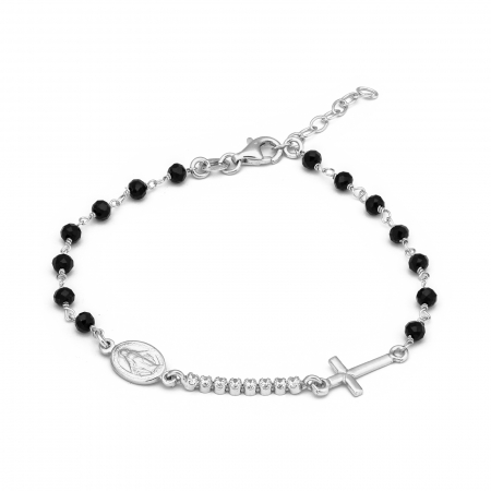 Bratara tip '' rozariu " din argint 925 rodiat, Piatra : cubic zirconia si onix fatetat , Culoare : negru si transparent , Sonis Silver [0]