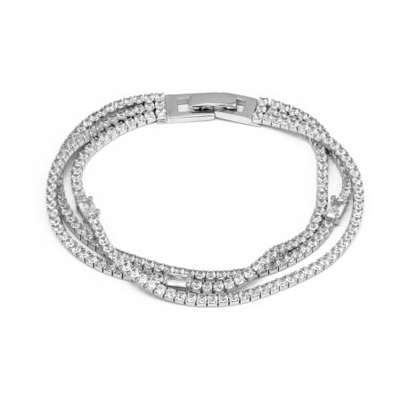 Bratari din argint cu piatra - Bratara cu trei siruri tip "Tennis ", din argint 925 rodiat , Piatra : zirconia fatetata si cubic zirconia , Culoare : transparenta, Sonis Silver
