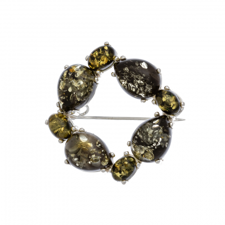 BROSE - Brosa din argint 925, Piatra: chihlimbar natural, Culoare: verde, Sonis Silver