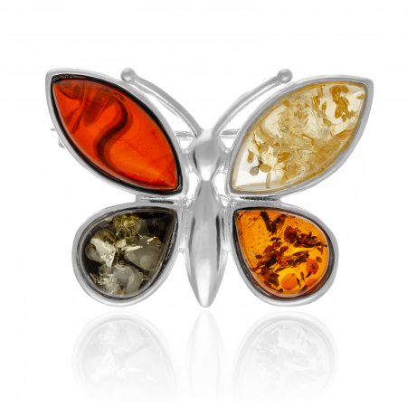 BROSE - Brosa din argint 925 ,Piatra : chihlimbar natural , Culoare: multicolor,