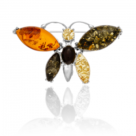 BROSE - Brosa din argint 925 ,Piatra : chihlimbar natural , Culoare: multicolor