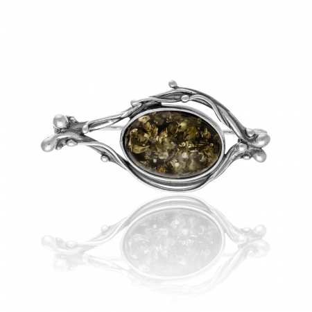 BROSE - Brosa din argint 925  vintage ,Piatra : chihlimbar natural , Culoare: verde