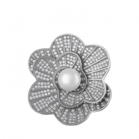 Brosa din argint 925, Piatra: perla de cultura si cubic zirconia, Greutate: 13.05 gr, Culoare: transparent si alb, Cod:7119P2 [0]