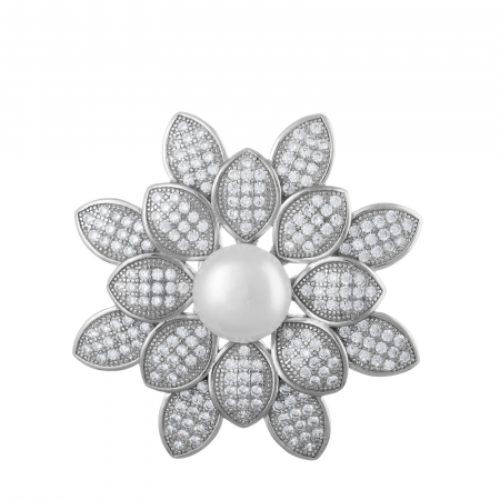 Brosa din argint 925, Piatra: perla de cultura si cubic zirconia, Greutate: 14.53 gr, Culoare: transparent, alb, Cod:7119P5 [0]