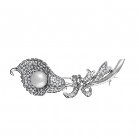 Brosa din argint 925 rodiat, Piatra: perla de laborator  si cubic zirconia,  Culoare: transparent, alb, Sonis Silver [0]