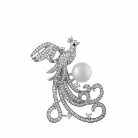 Brosa din argint 925, Piatra: perla de cultura si cubic zirconia, Greutate: 9.52 gr, Culoare: transparent, alb, negru, Cod:789#9P10 [0]