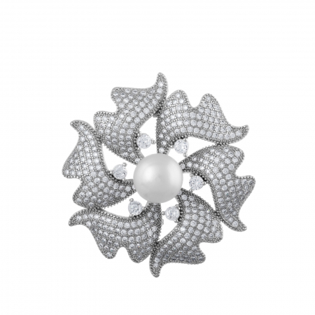Brosa din argint 925, Piatra: perla de cultura, zirconia fatetata si cubic zirconia, Greutate: 13.95 gr, Culoare: transparent, alb, Cod:7119P6 [0]