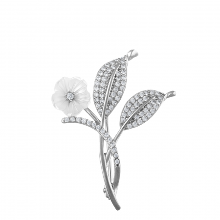 Brosa din argint 925 rodiat, Piatra: sidef si cubic zirconia,  Culoare: transparent, alb, Sonis Silver [0]