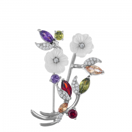 Produse - Brosa din argint 925 rodiat, Piatra: sidef, zirconia fatetata si cubic zirconia,  Culoare: multicolor, Sonis Silver