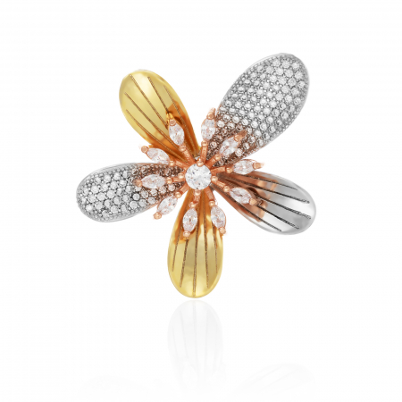 BROSE - Brosa din argint 925 ,placat cu aur galben si rose  de 14 kt, Piatra: zirconia fatetata si cubic zirconia , Culoare : transparenta  , Culoare: albastru ,Sonis Silver