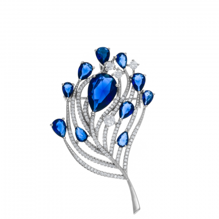 Brosa din argint 925 rodiat, Piatra: zirconia fatetata si cubic zirconia, Culoare: albastru si transparent, Sonis Silver [0]