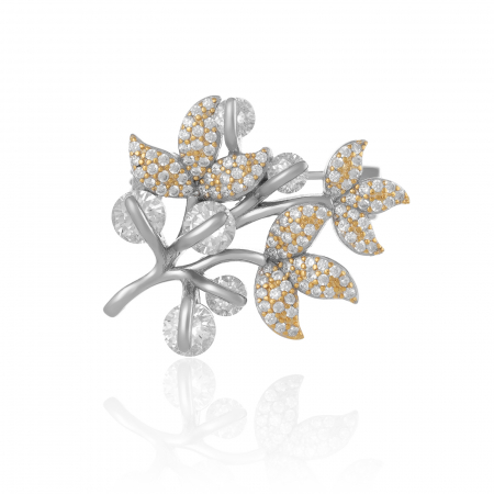 BROSE - Brosa din argint 925 , placat cu aur de 14 kt,Piatra : zirconia fatetata si cubic zirconia,Culoare; transparenta
