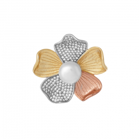 BROSE - Brosa din argint 925 , placat cu aur galben si rose de 14 kt, Piatra: perla  de laborator ,cubic zirconia, Culoare: alb, transparent , Sonis Silver