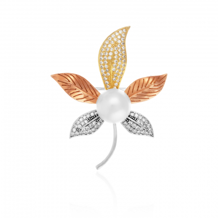 BROSE - Brosa din argint 925 , placat cu aur galben si rose de 14 kt, Piatra: perla de laborator si cubic zirconia , Culoare : alb si transparent ,