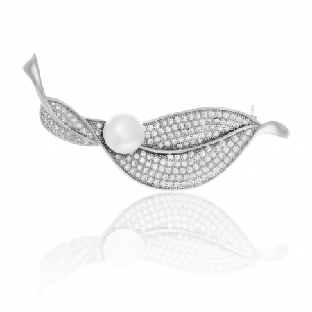 BROSE - Brosa din argint 925 rodiat  ,Piatra : perla de laborator si cubic zirconia ,