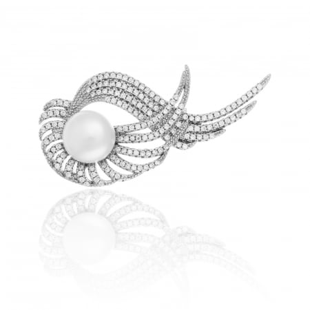 BROSE - Brosa din argint 925  rodiat , Piatra : perla de laborator si cubic zirconia  , Culoare : alb  si cubic zirconia ,
