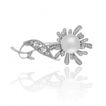 BROSE - Brosa din argint 925 rodiat , Piatra : perla de laborator si cubic zirconia , Culoare : alb si transparent,