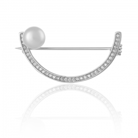 BROSE - Brosa din argint 925 rodiat ,Piatra : perla de laborator si cubic zirconia ,Culoare: alb si transparent