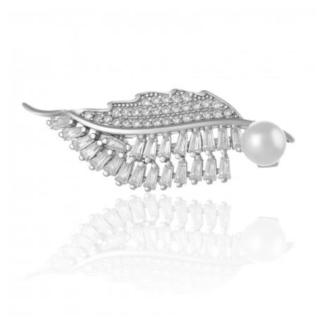 BROSE - Brosa din argint 925 rodiat ,Piatra : perla de laborator zirconia fatetata si cubic zirconia ,Culoare: alb si transparent