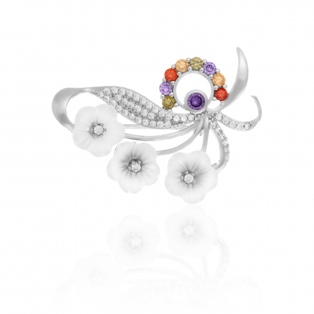 BROSE - Brosa din argint 925  rodiat , Piatra : sidef ,   zirconia fatetata si cubic zirconia  , Culoare : multicolor