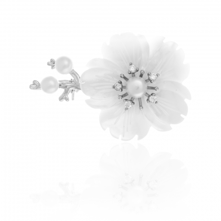 BROSE - Brosa din argint 925 rodiat  ,Piatra : sidef,  perla de laborator si cubic zirconia , Culoare: sidef, alb si transparent ,