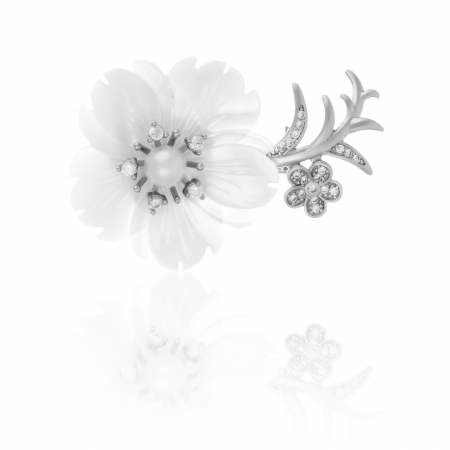 BROSE - Brosa din argint 925 rodiat  ,Piatra : sidef , perla de laborator si cubic zirconia ,Culoare : sidef, alb si transparent