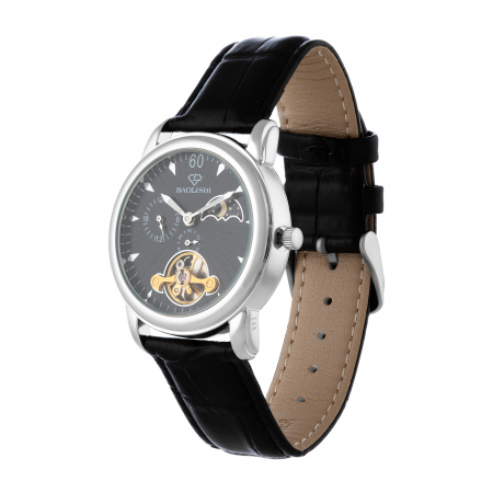 Ceasuri - Ceas automatic "Unisex" cu cadran din argint 925 rodiat si curea din piele naturala,