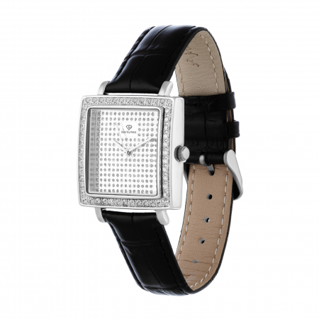 Ceasuri - Ceas  cu cadran din argint 925 rodiat si curea din piele naturala , Piatra : cubic zirconia , Culoare : transparenta,