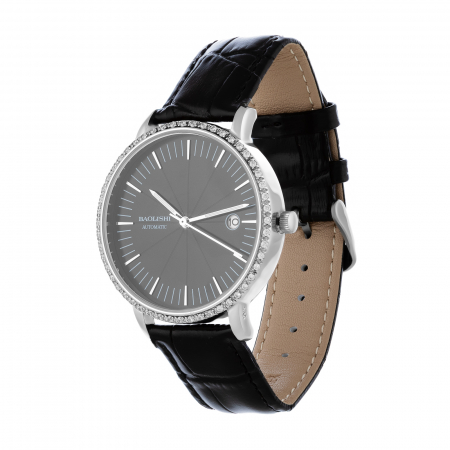Ceasuri - Ceas automatic  cu cadran din argint 925 rodiat si curea din piele naturala , Piatra : cubic zirconia , Culoare : transparenta,