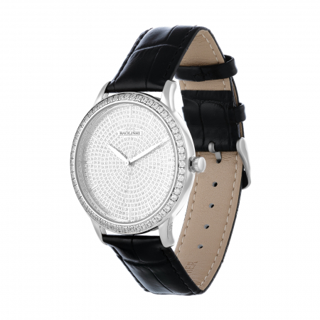 Ceasuri - Ceas cu cadran  din argint 925 rodiat si curea din piele naturala ,Piatra: cubic zirconia, Culoare: transparent,