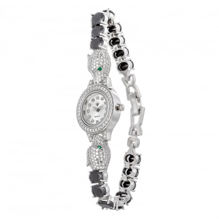 Ceasuri - Ceas din argint 925 rodiat , Piatra : onix fatetat si cubic zirconia, Culoare : negru, verde si transparent, Sonis Silver