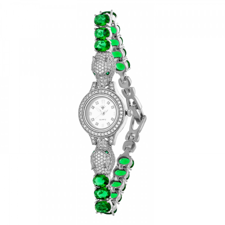 Ceasuri - Ceas din argint 925 rodiat , Piatra : zirconia fatetata si cubic zirconia , Culoare : verde si transparent,